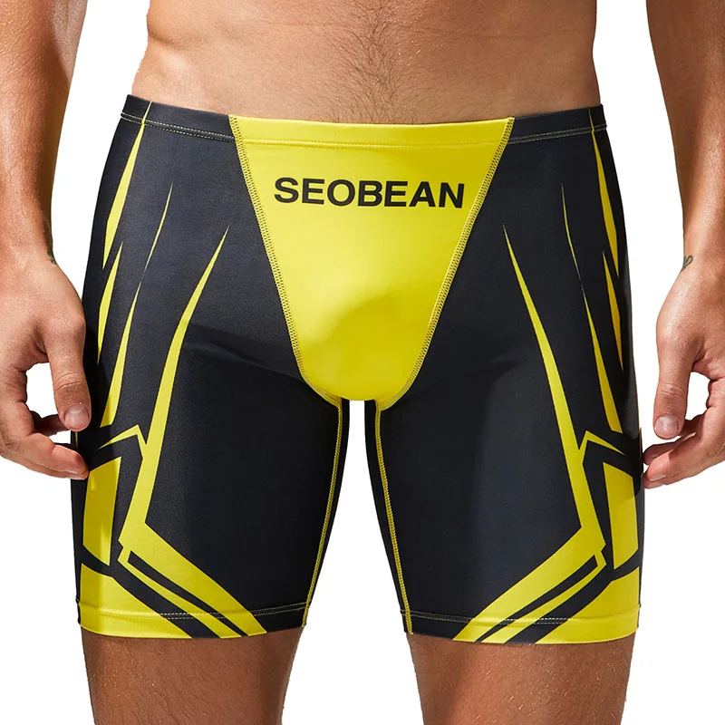 2025 New SEOBEAN Men's Low Rise Color Block Swimming Shorts Summer Swimsuit Tights Shorts Beach Swimwear Swimming Trunks