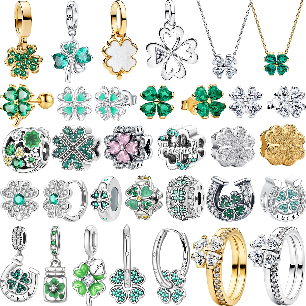 

Новые оригинальные подвески из стерлингового серебра 925 пробы: счастливый четырехлистный клевер, бусины, серьги, кольца, кулоны для браслетов и ожерелий DIY