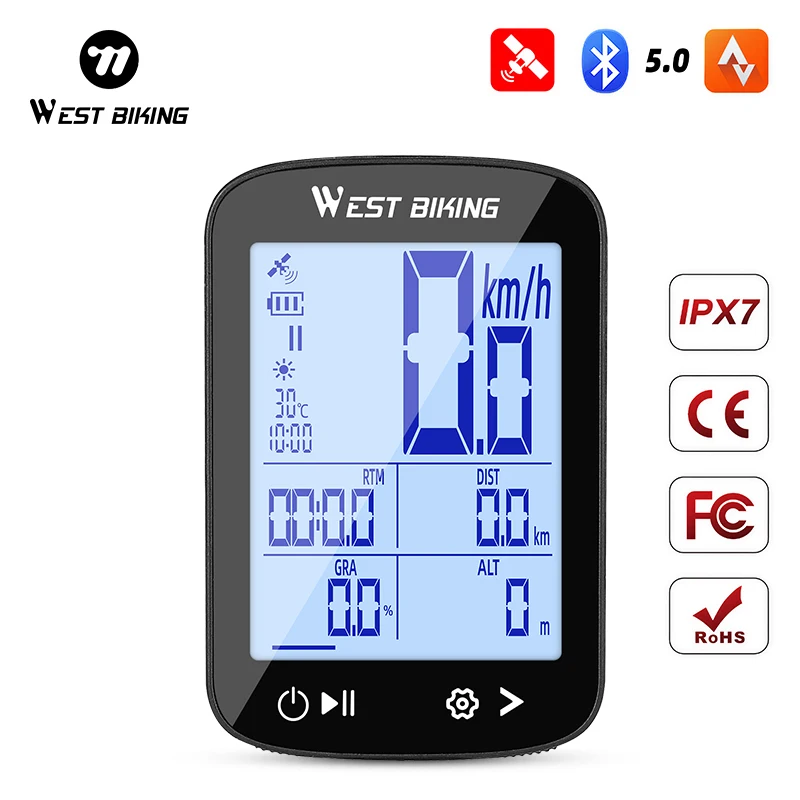 WEST BIKING Lokaler Versand GPS Fahrradcomputer Drahtloser Tachometer IPX7 Wasserdichter Fahrrad-Kilometerzähler Bluetooth 5.0 Rennrad MTB Fahrrad-Datentracker