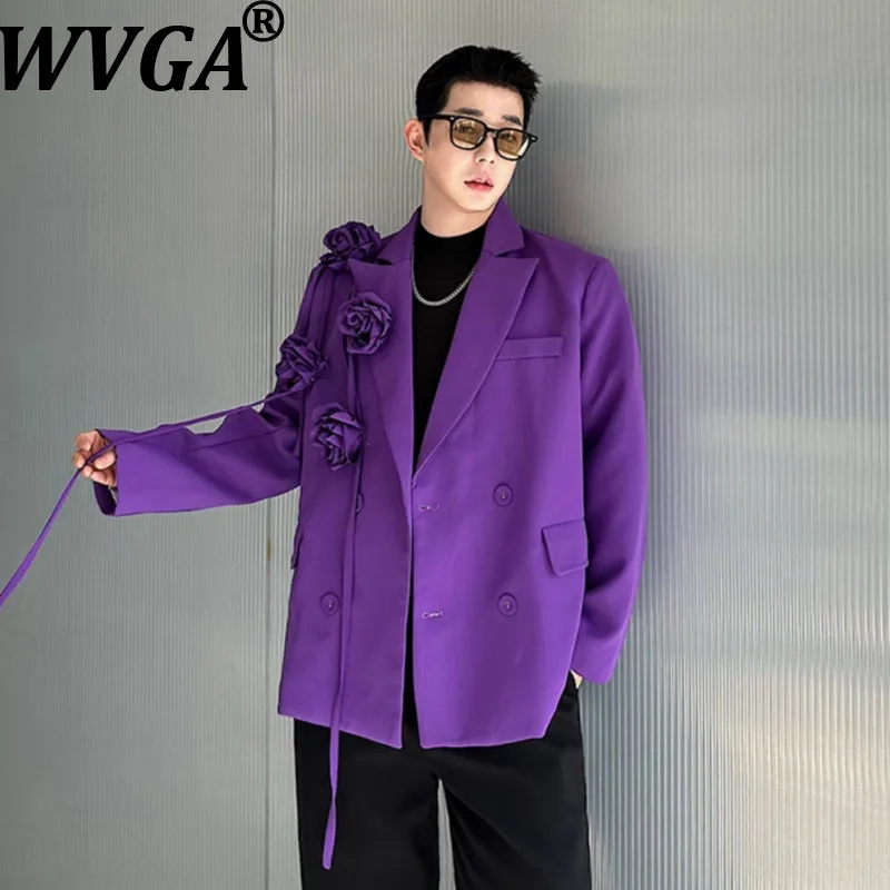 WVGA Spring New Men Tide Trendy Personality Detachable Flower Decoration Design Blazer Niche Chic Casual Suit Jackets Ins W19517