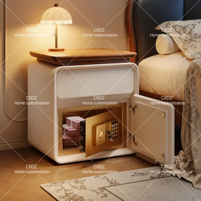 Solid Wood Smart Bedside Table with Integrated Lock Anti Theft Safe Antique Home Light Luxury High End Security Nightstand