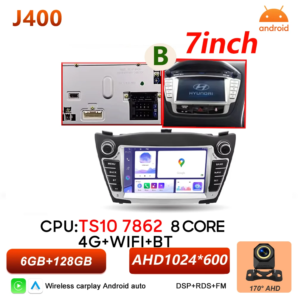 Android Auto autoradio voor Hyundai IX35 Tucson 2 LM 2009 - 2015 Carplay multimediaspeler autoradio BT Wifi 5G touchscreen DSP