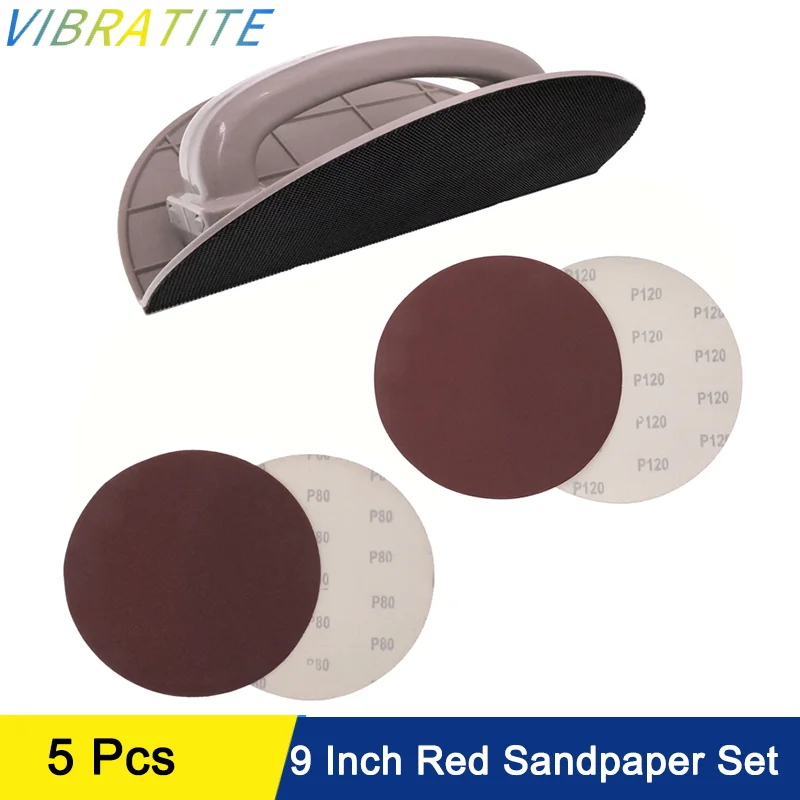 9 Inch Red Sandpaper Set 5 Pcs with Right Angle Semi-Circular Angle Sanding Tool for Polishing Wood Metal Plastic Drywall