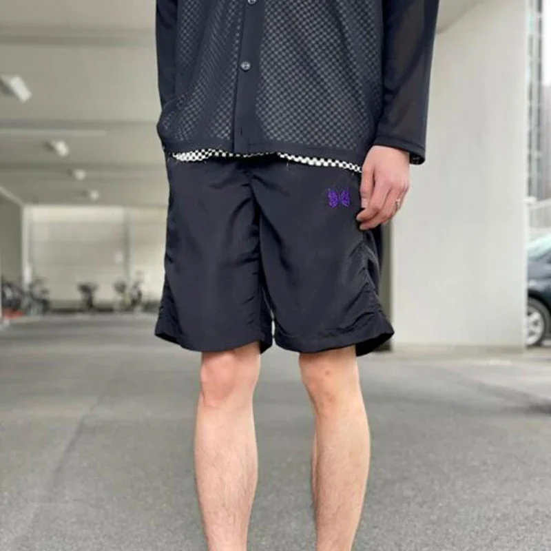 Arrival 1:1 Black Polyester Pants Butterfly Embroidery Men Women Oversize Drawstring Elastic Tie Hawaii Beach Shorts New