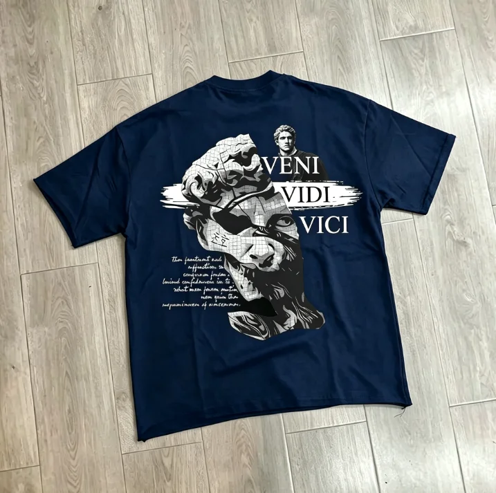 2026 Men Vintage Broken Statue Graphic T Shirt Veni Vidi Vici Latin Streetwear Crewneck Tee