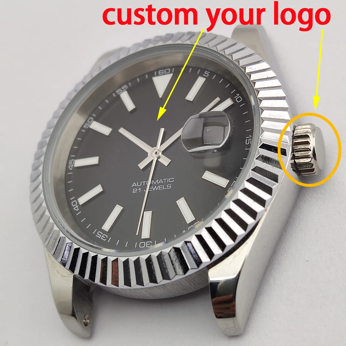 40.5มม.Miyota8215กรณี Nh35เคสโลโก้ที่กำหนดเอง Dial Miyota 8215การเคลื่อนไหว Watchial สแตนเลสนาฬิกาอุปกรณ์เสริม