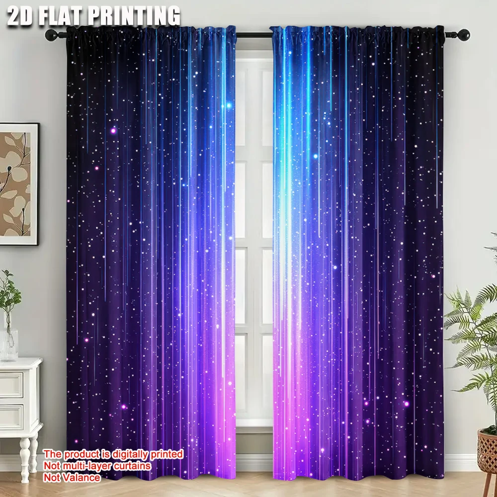 2Pcs Galaxy Star Space Blackout Curtains Blue Purple Cosmic Polyester Curtains For Living Spaces Machine Washable