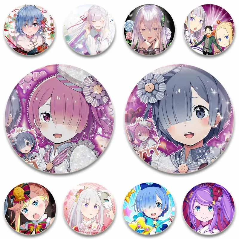 Creative Re Zero Anime Coin Brooch Personality Cartoon Girls Emilia Cosplay Badges Pins for Wallet Backpack Jewelry Accessories
