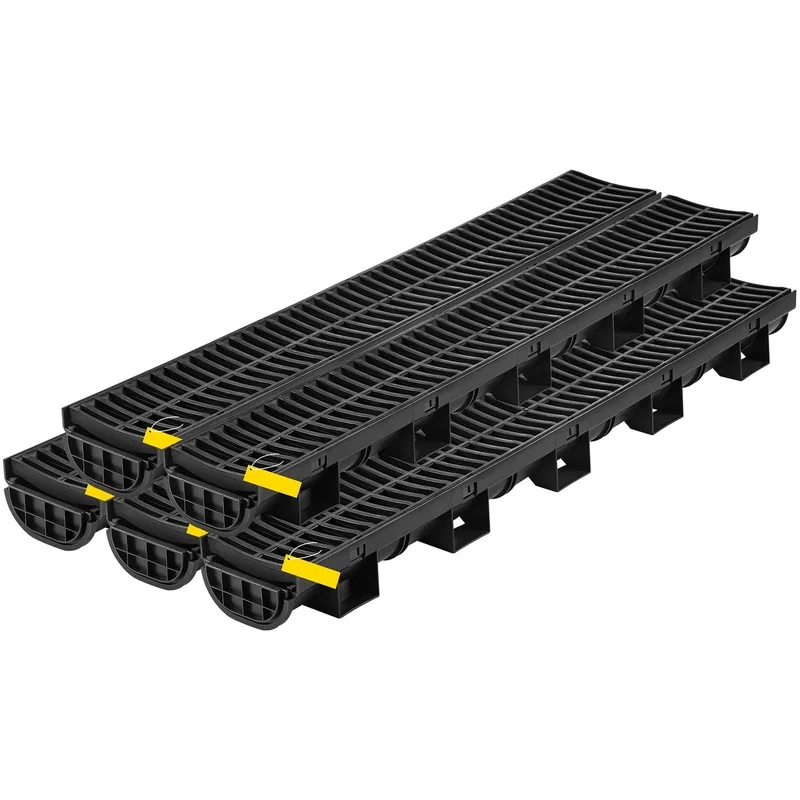 

Black HDPE Trench Drain System with Plastic Grate, 5.7x3.1-Inch Channel Drain for Garage, Garden, Driveway – 5-Pack with End Caps