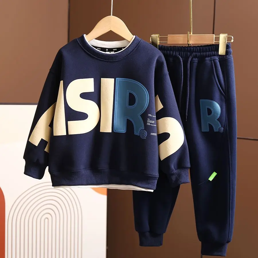 

2023 New Autumn Spring Trendy 2pcs Sweaters+Pants Sports Suits 3-14 Years Kids Leisure Loose Outfits Children Clothes boy Sets