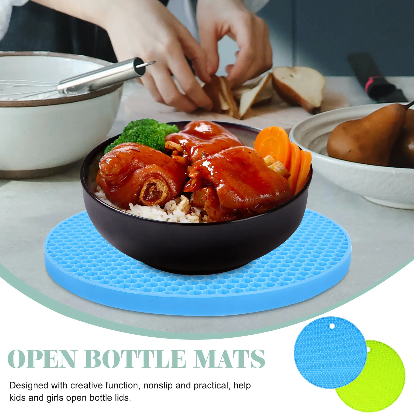 4Pcs Jar Opener Pad Bottle Lid Gripper Pad Silicone Round Coaster Multipurpose Pot Mat Heat Resistant Anti-Skid Kitchen Tool