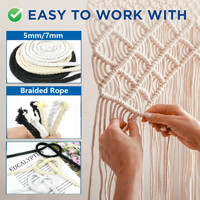 

10/20/30/50M Cotton Cords 5/7mm Macrame Cord Supplies for Wall Hangers Decoration Braided Rope Home Textile Shoelace Lace Yarn