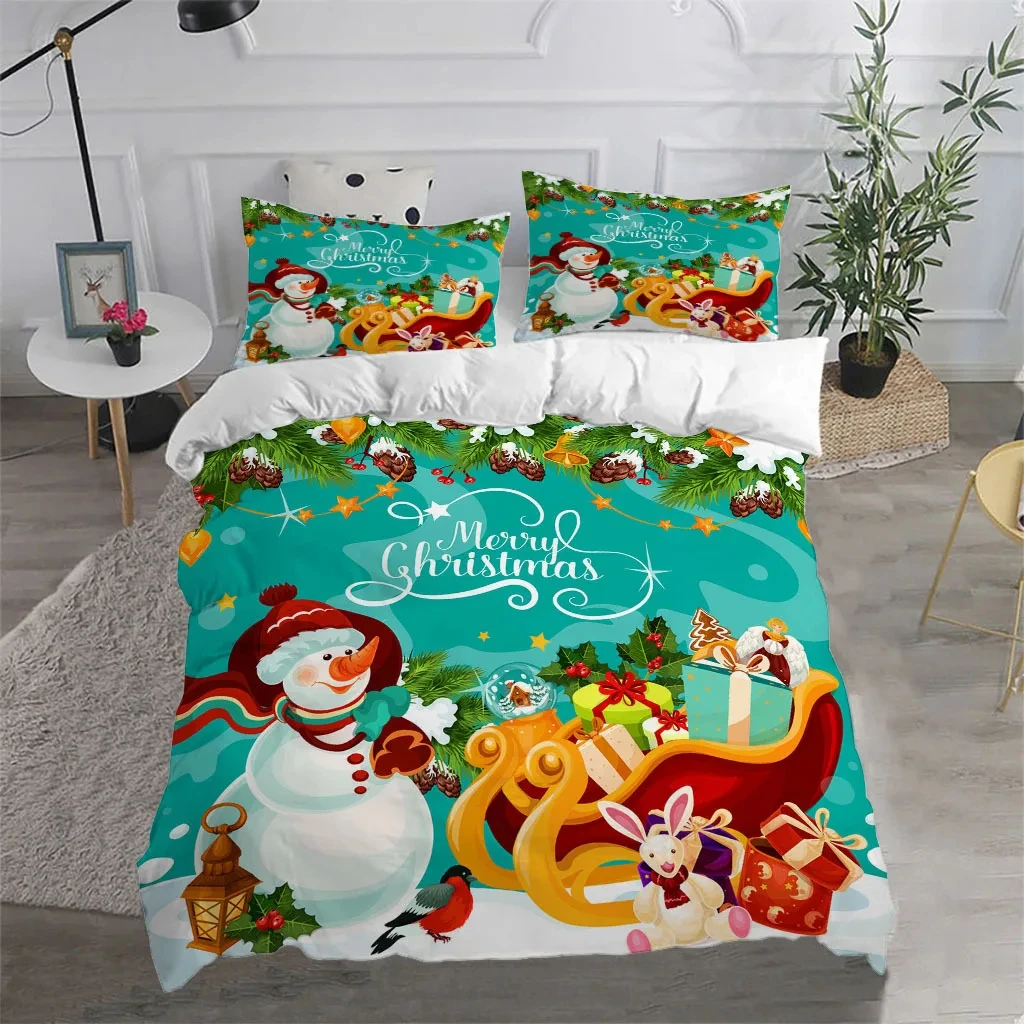 Merry Christmas Duvet Cover Cartoon Santa Claus Bedding Set Xmas Comforter Cover Twin Queen for Boys Girls Teens New Year Gift