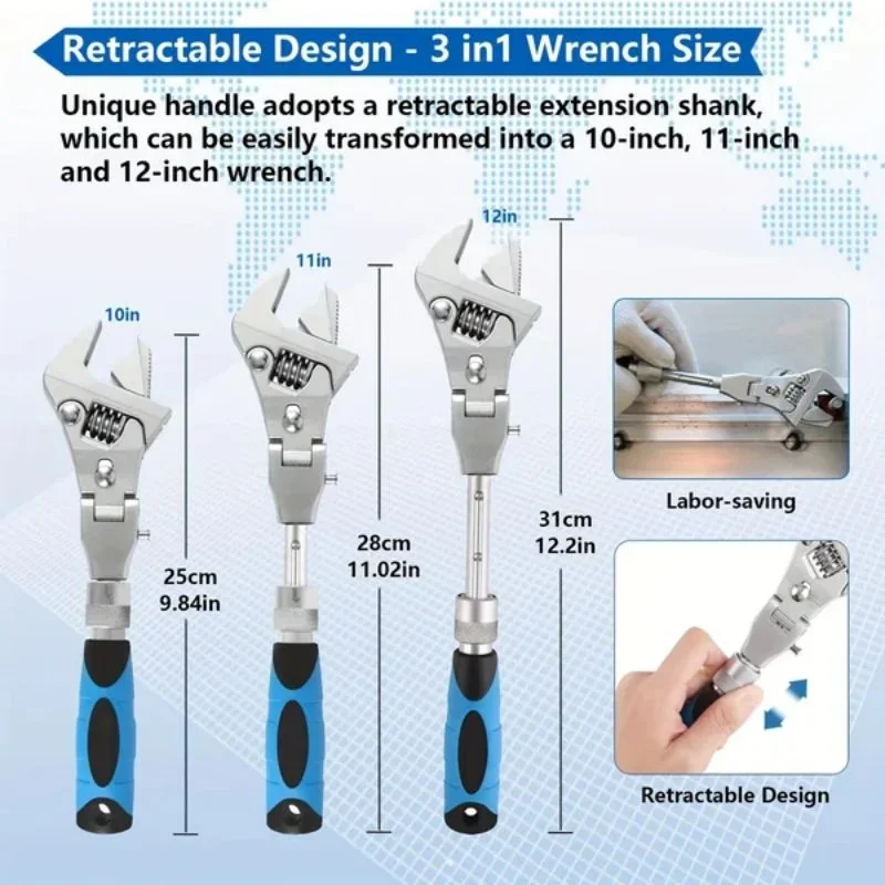 Imagem -02 - Telescópica Shaking Head Ratchet Wrench Ajustável Multifuncional Retrátil Oscilante em 180 Graus