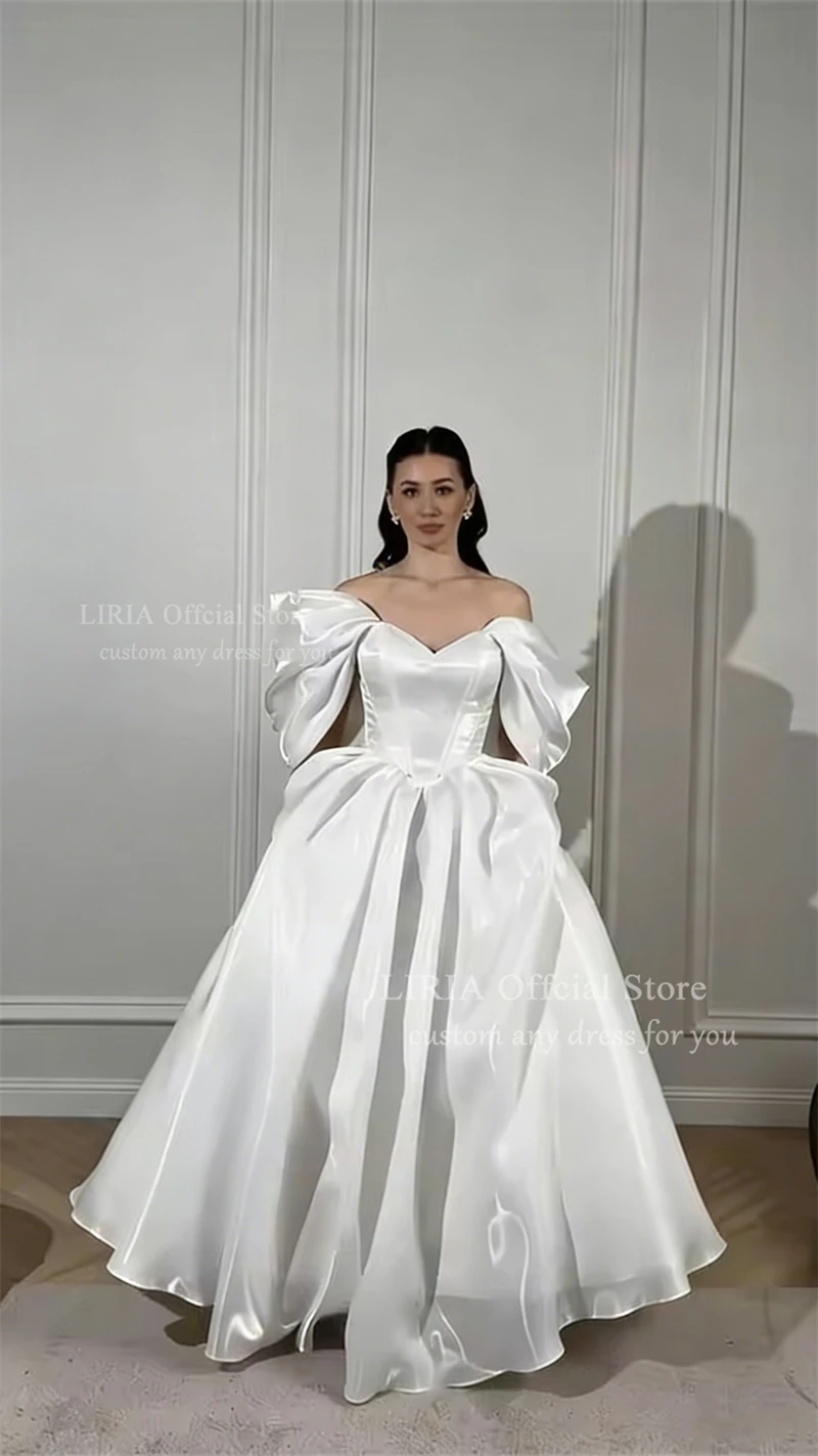 LIRIA Vestidos de novia blancos modernos con hombros descubiertos, vestidos de novia largos de corte A, vestido formal de fiesta nupcial personalizado
