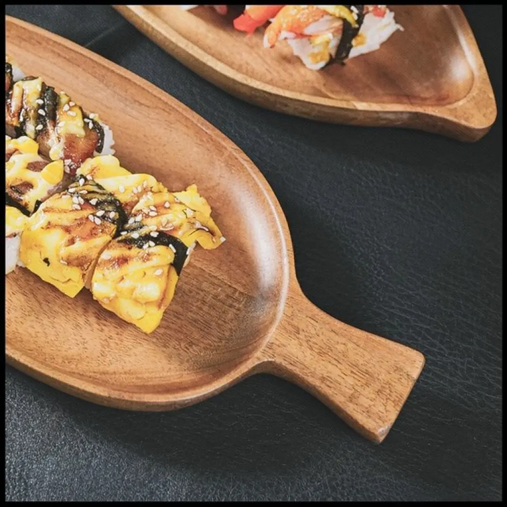 Creative Leaf Shaped Wood Dish Natural Acacia Serving Platter For Sushi Snacks Afternoon Tea Elegant Dining Decor