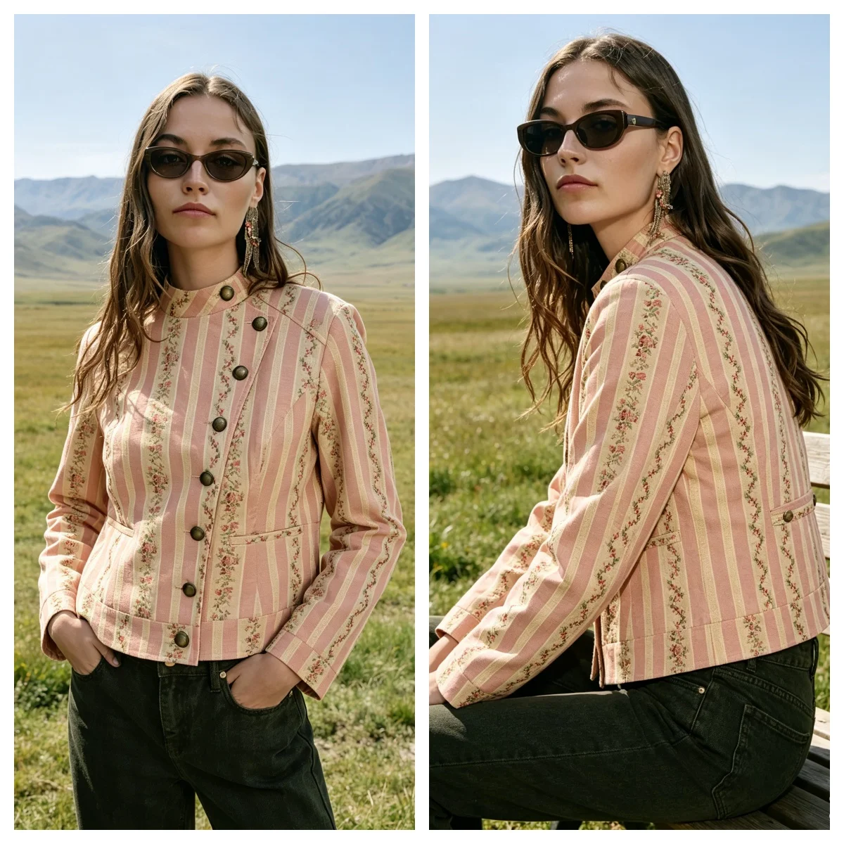 Guobioziy Women's Jacket 2026 Fall New Striped Print French Romantic Long Sleeve Jacket Parka Personalized Fashion
