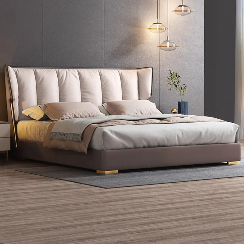 Modern Luxury  Bedroom Furniture Soft Up-holstered Beds Small Size Adult Double Bed Frame Leather Set Storage Comfortable Design