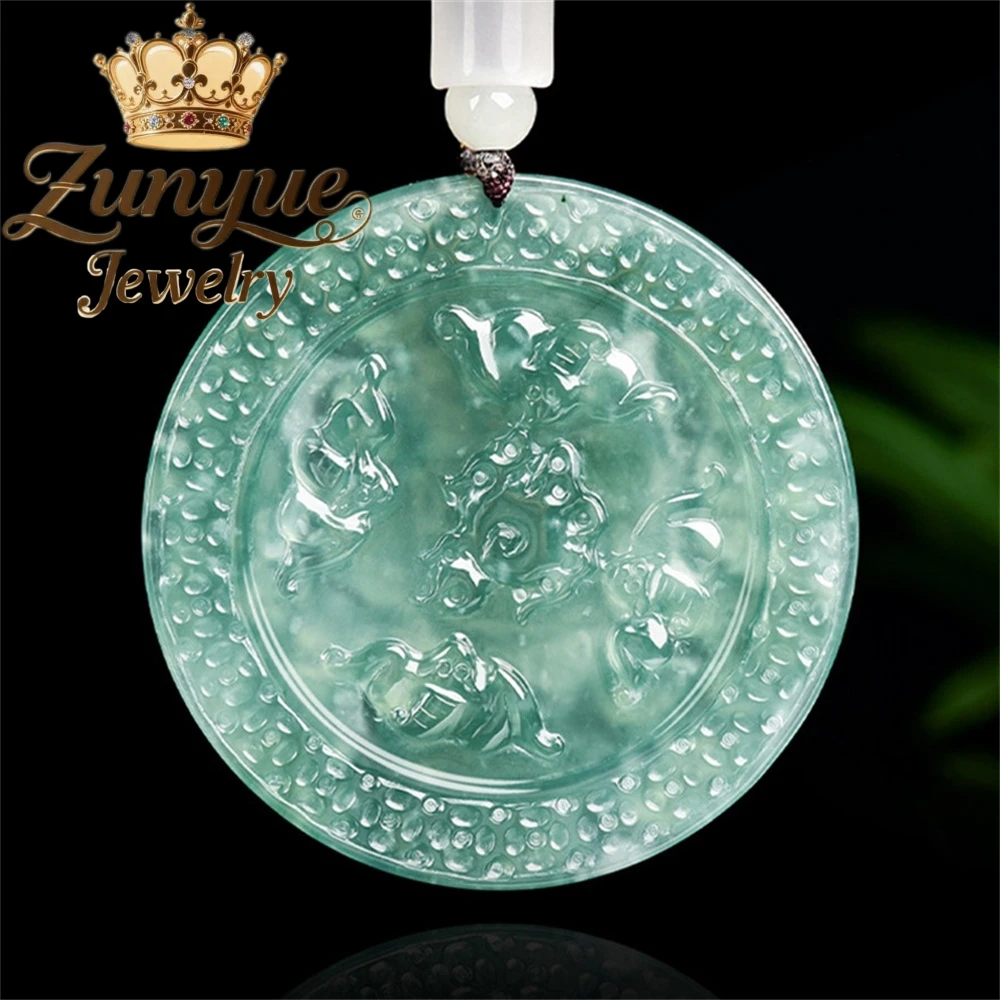Genuine Natural A - grade Jadeite Blue Water Ingots God Of Wealth Ice Type Jade Pendant, God Of Wealth Jade Pendant Charms Elega