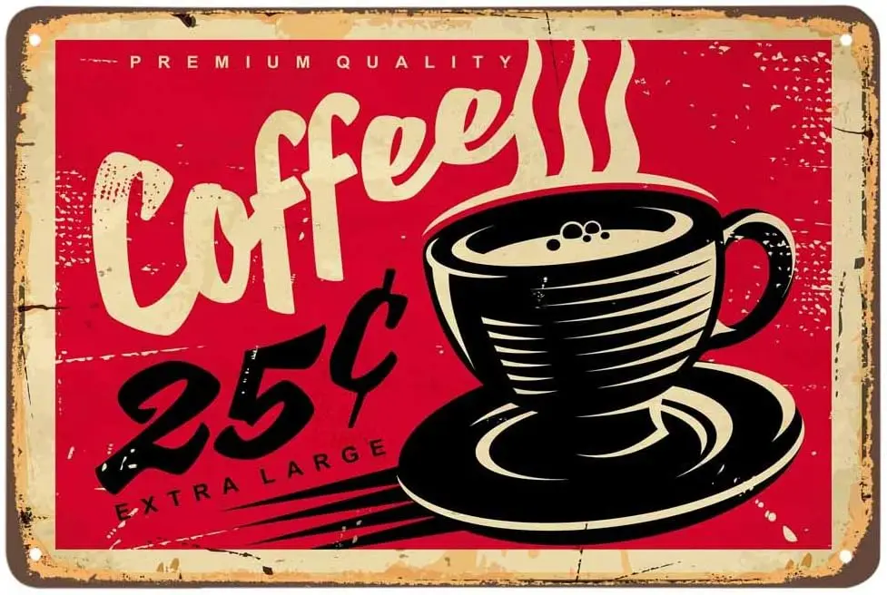 Coffee Tin Sign,Hot Fresh Cafe Extra Large Cup Red Vintage Metal Tin Signs for Cafes Bars Pubs Shop Wall Decorative Funny Retro