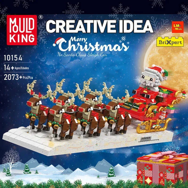 Mould King Weihnachtsmann-Schlitten 10154, Weihnachtsgeschenk für Jungen und Mädchen, pädagogische Bausteine, Montagesammlung, Ornament