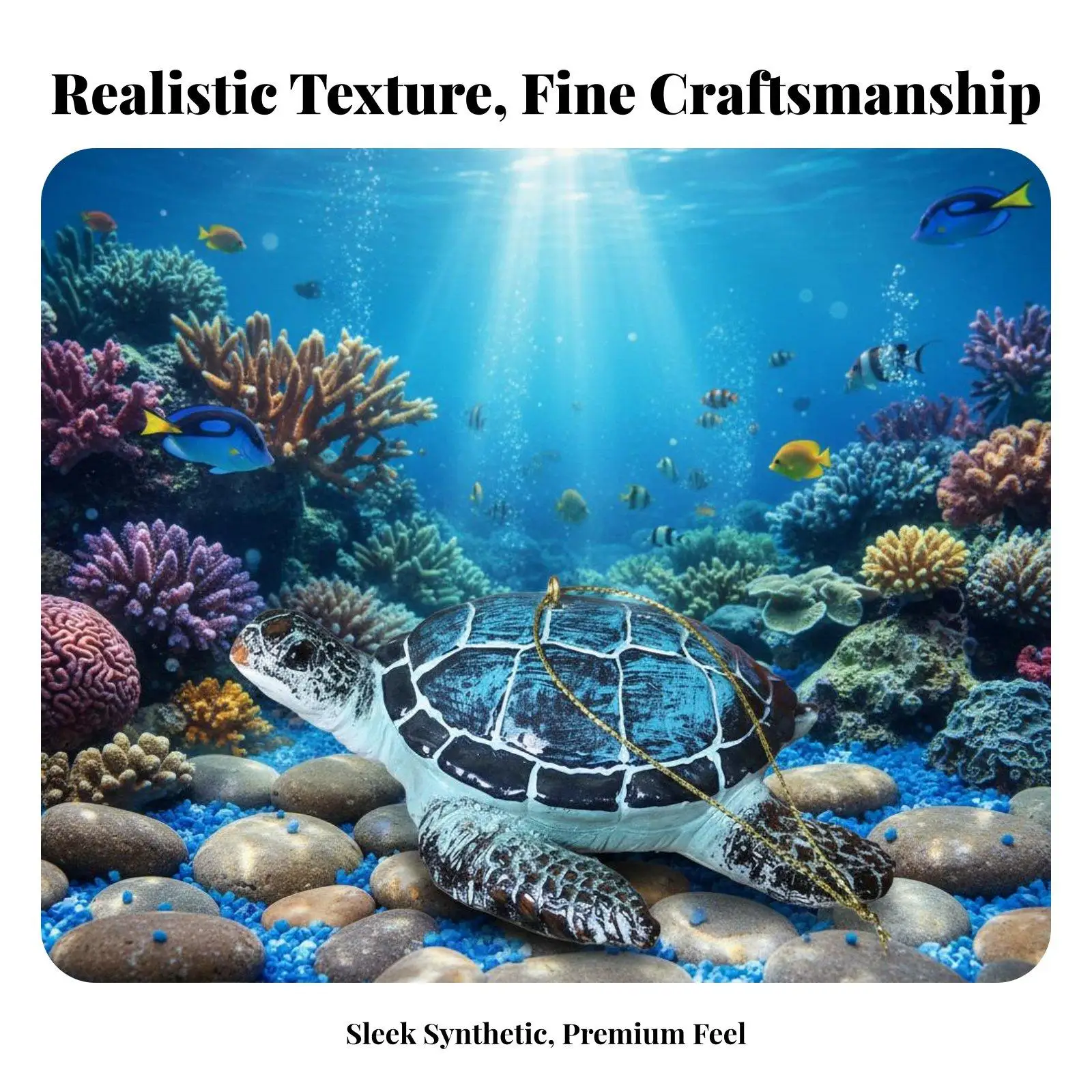 Durable Resin Turtle Figurine Aquarium Decor for Turtle Tank Large Terrarium Ornament Hand Painted Coastal Style for Home Shelf