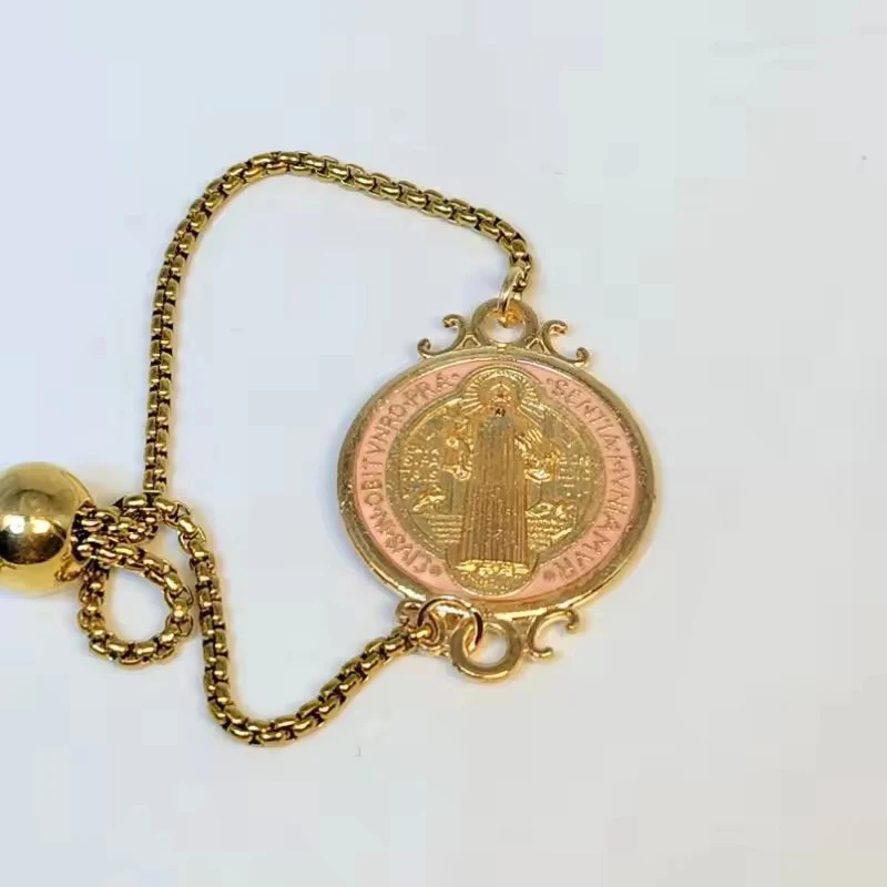 12Pcs Metal Enamel Saint Benedict Medal Charm Gold Tone Round Medalla De San Benito Pendants for DIY Necklaces Bracelet Keychain - view 4