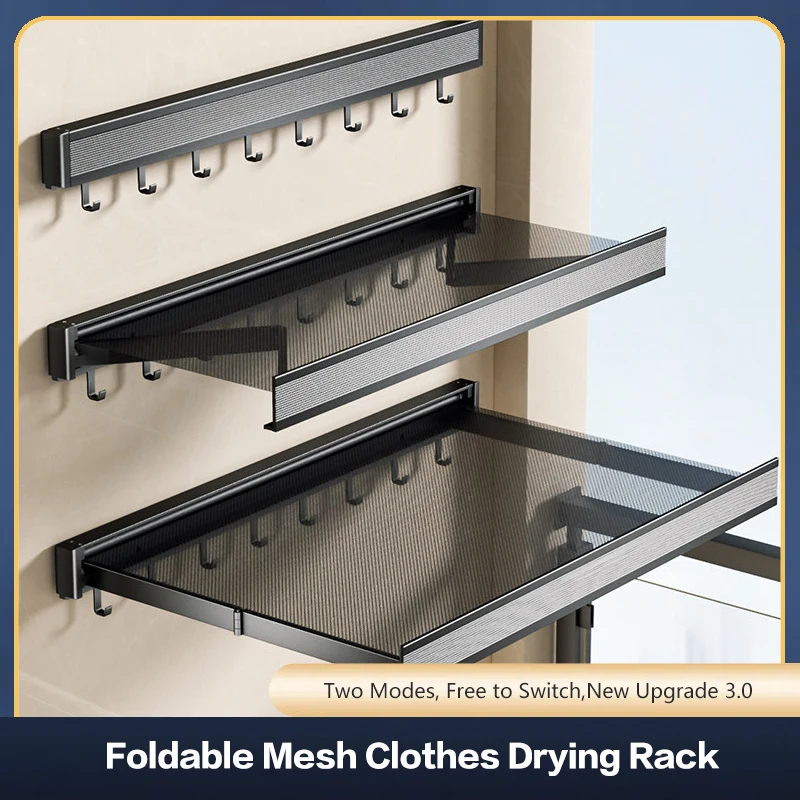 Multipurpose Space Saving Balcony Invisible Foldable Retractable Drying Rack No Drill Wall Mount For Socks Shoes And Towels