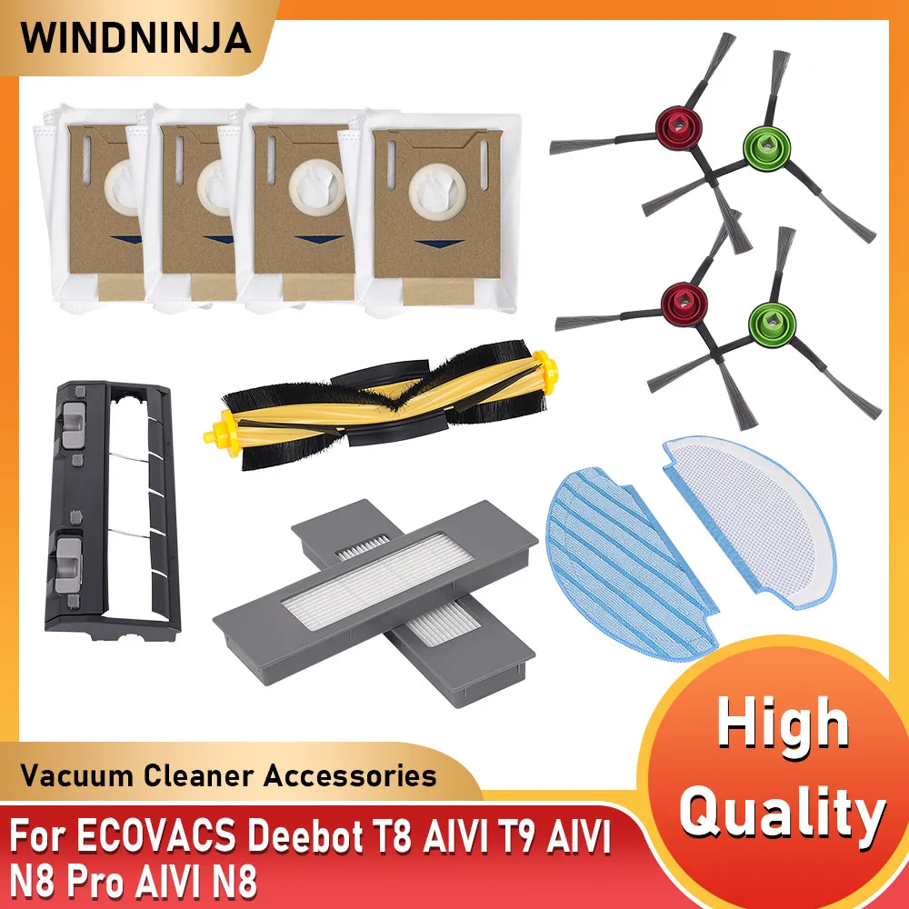 Accessori per aspirapolvere per ECOVACS Deebot T8 AIVI/T8 PURE T9 AIVI N8 Pro Spazzola laterale, Spazzola principale, Filtro, Sacchetto per la polvere, Filtro HEPA