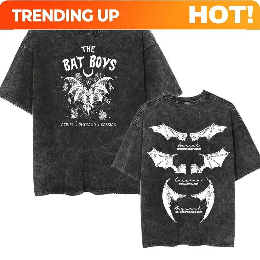 Customization Shirt The Bat Boys Rhysand Azriel Cassian T Shirt Men Women Vintage Washed Short Sleeve T-shirts Aesthetic Clothin