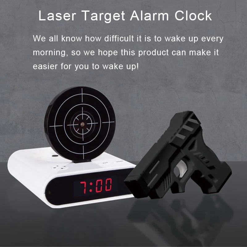 Lazy Man Gift Recordable Wake Up Pistol Gun Shoot Target Student Infrared Shooting Digital LED Desktop Bedside Table Alarm Clock