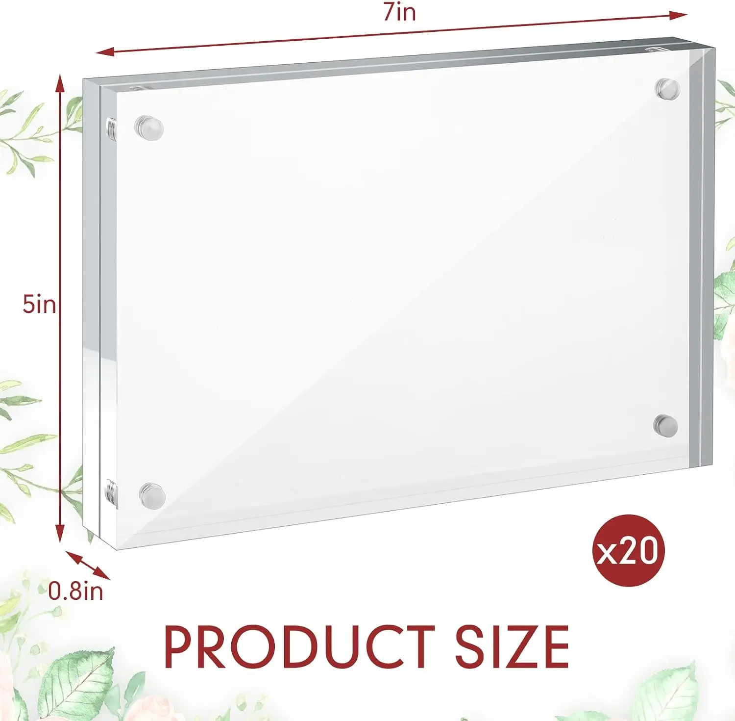 20 Pack 5x7 Inch Double Sided Magnetic Clear Acrylic Photo Frames, 20mm Thick Freestanding Desktop Picture Display Stands for Bedroom Living Room Office Home Decor