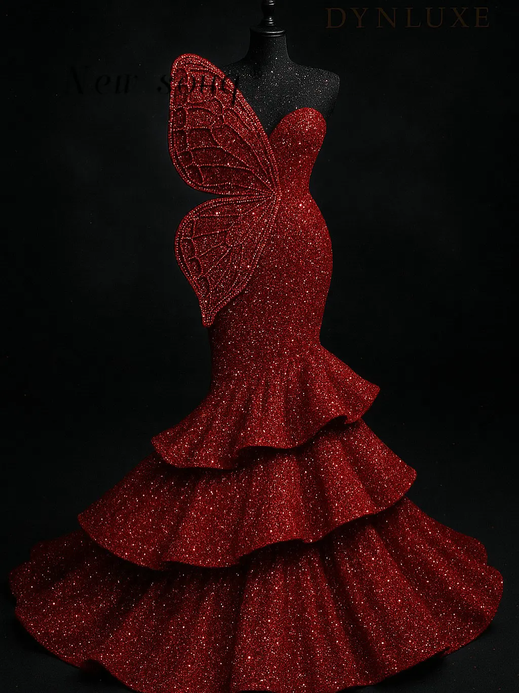 Burgunderrote, glitzernde, mit Perlen besetzte, abgestufte Meerjungfrau-Abendkleider mit herzförmigem Ausschnitt, formelle Hochzeits- und Neujahrsparty-Kleider