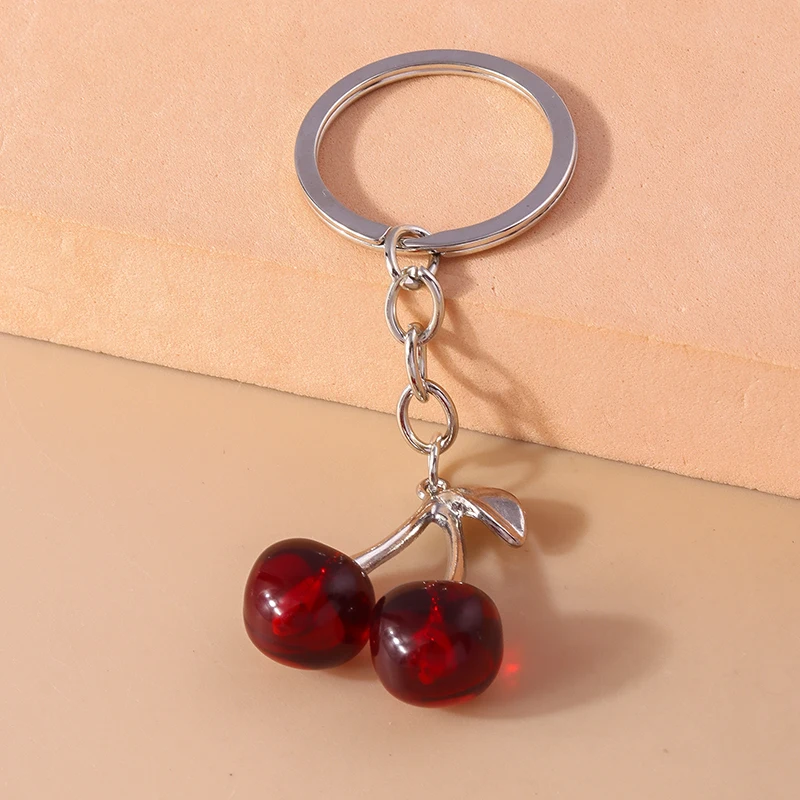 

Aihua New Lovely Gold Color Red Cherry Keychain for Women Men Car Key Handbag Pendant Keyrings DIY Jewelry Accessories