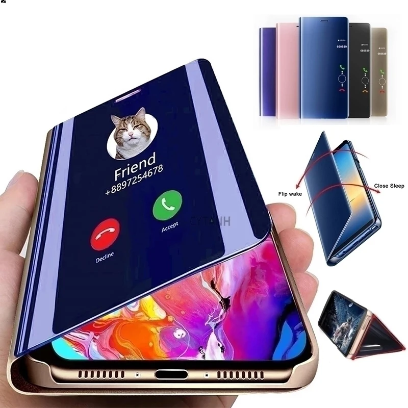 Funda con tapa de espejo inteligente de lujo para Samsung Galaxy S7 Edge S21 S20 S10 S9 S8 Plus S10 Lite Note 20 Ultra 10 Plus 8 9