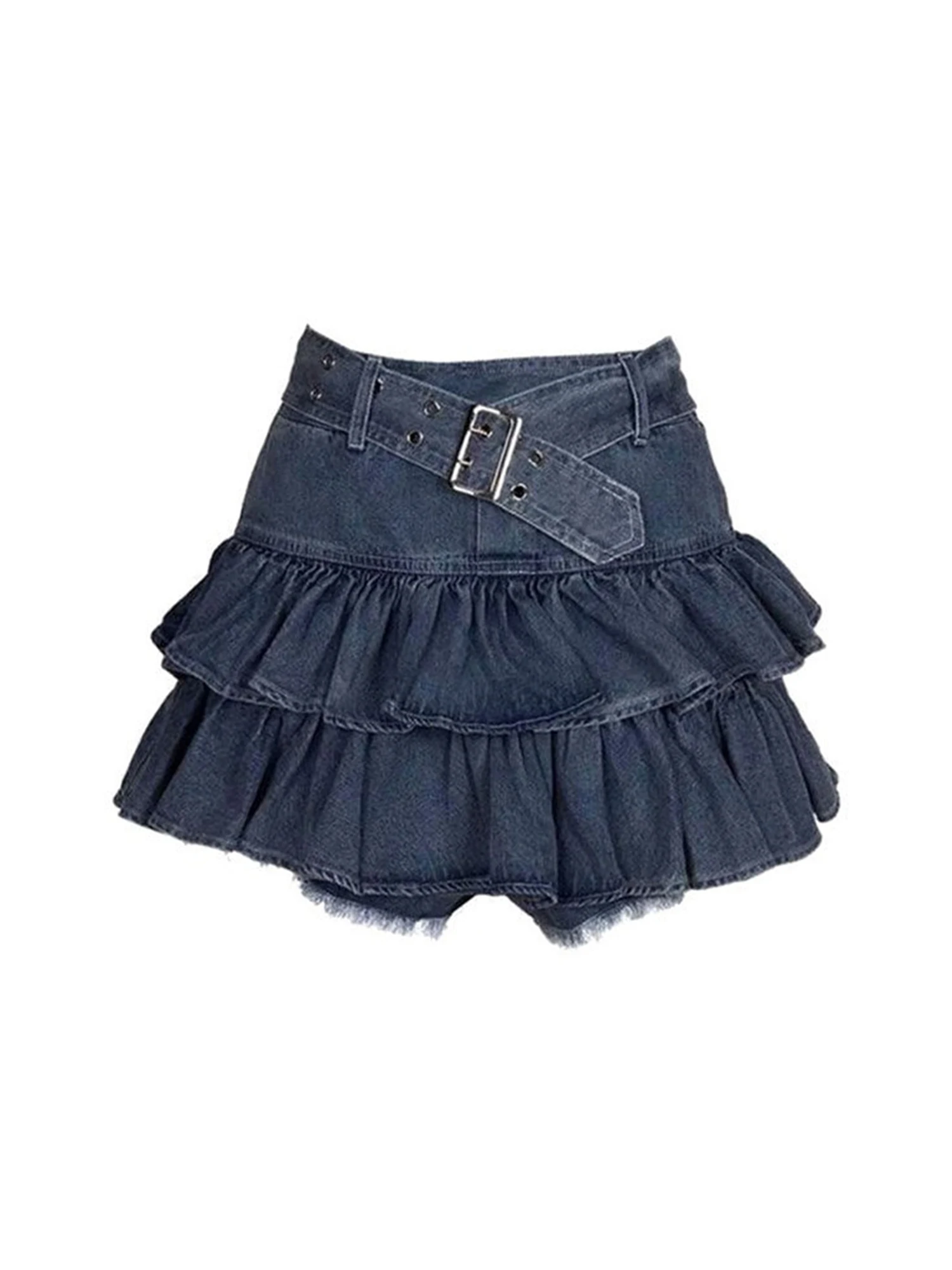 Women's Blue A-line Denim Pleated Skirt Vintage 2000s High Waist Jean Skirt Harajuku Korean Style Y2k Cowboy Skirt Summer 2026
