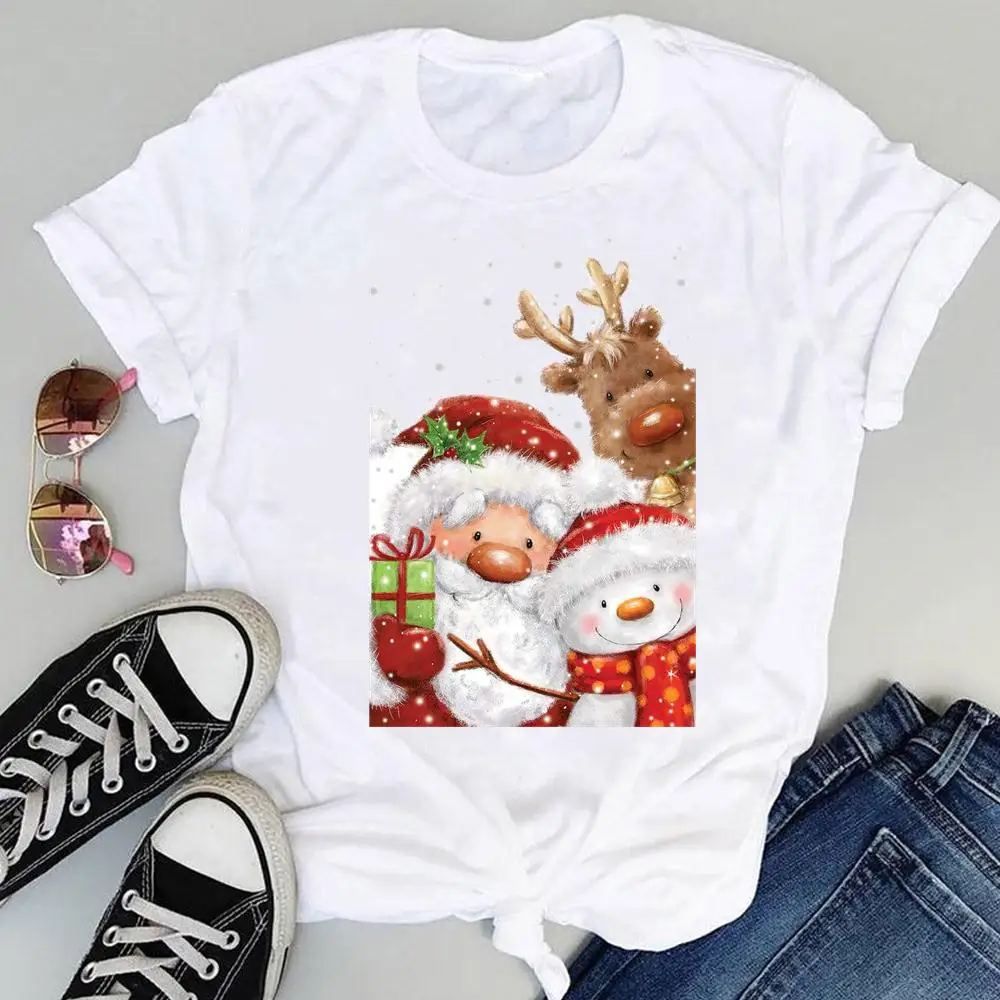 CLOOCL Weihnachtsgrüße T-Shirts Weihnachtsbaum Vogel Beeren Aufkleber Bedruckte T-Shirts Weihnachtsthema Damen Shirts Freizeitkleidung