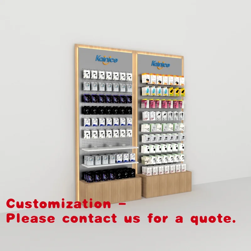 Customize.Kainice Floor Standing Wall Cellphone Metal Display Rack Mobile Phones Accessories Showcase Wooden Mobile Phone D