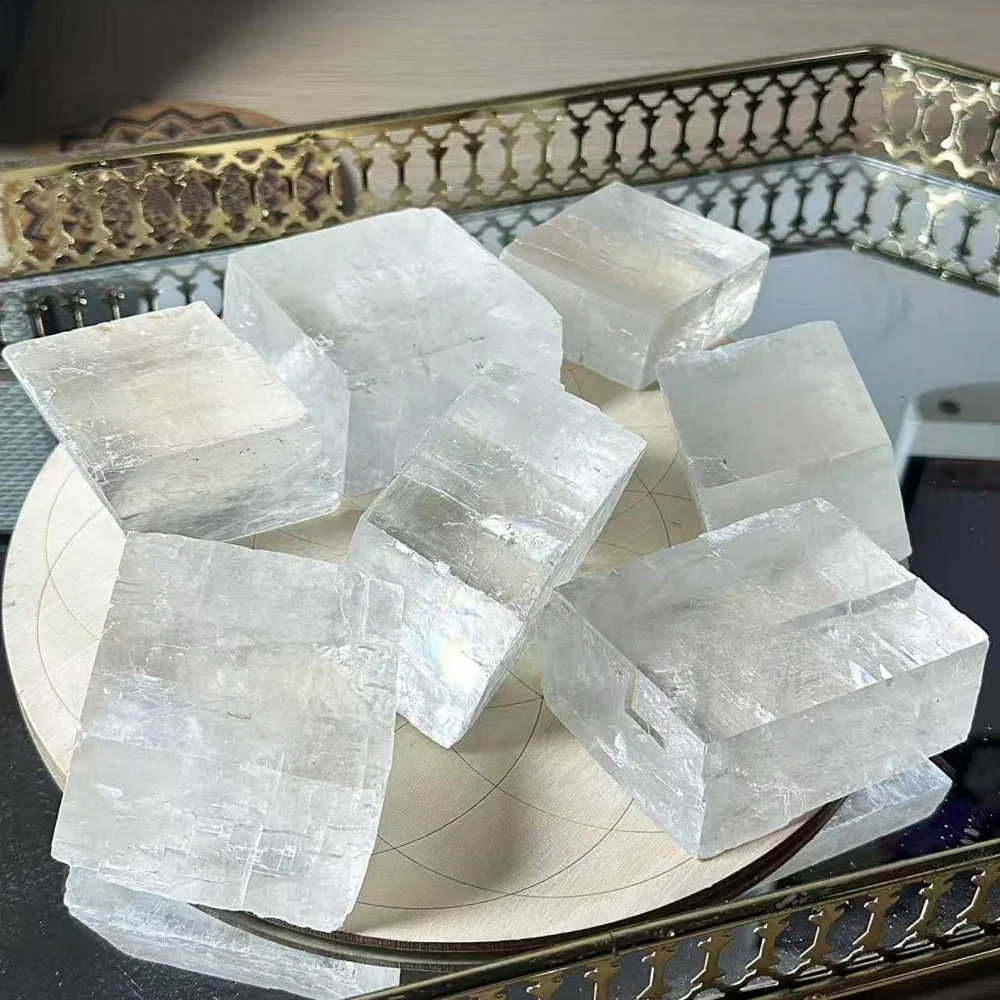 Iceland Spar Clear Optical Calcite Cube, Rough Transparency Calcite Specimen Natural Mineral Collecting for Home Decoration view 4