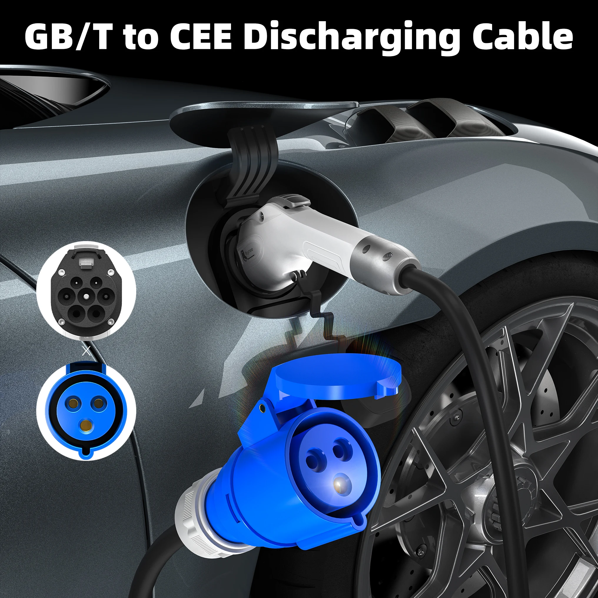 Feyree EV ChargerPower Station Electric Car GBT Cord 32A V2L Cable Discharge Plug Charging Cable 1M /3M with CEE Socket Outdoor