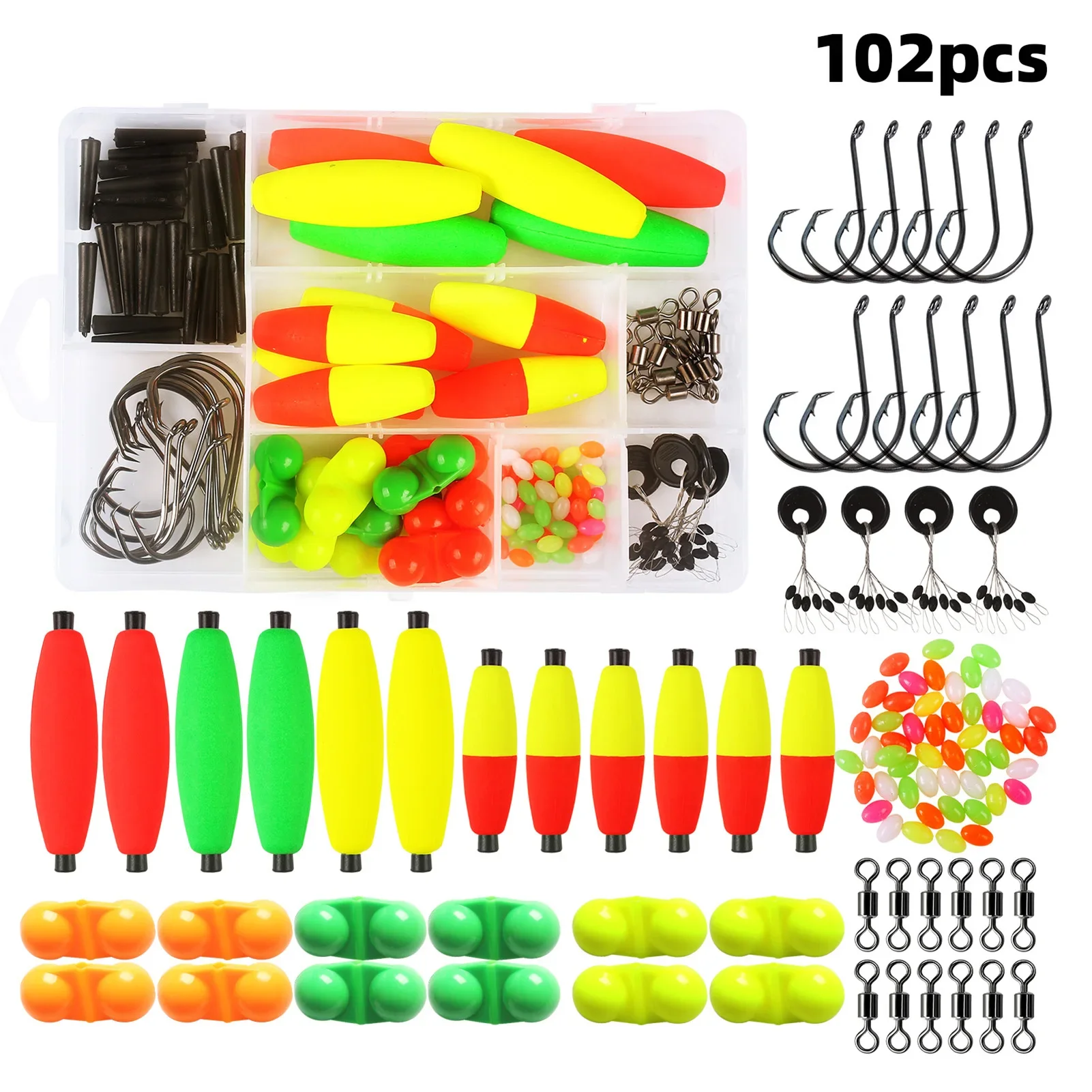 

Fishing Tackle Box 102PCS Catfish Tackle with Catfish Floats Catfish Swivels Fishing Bells Fish Float Box Set Fishing Gear