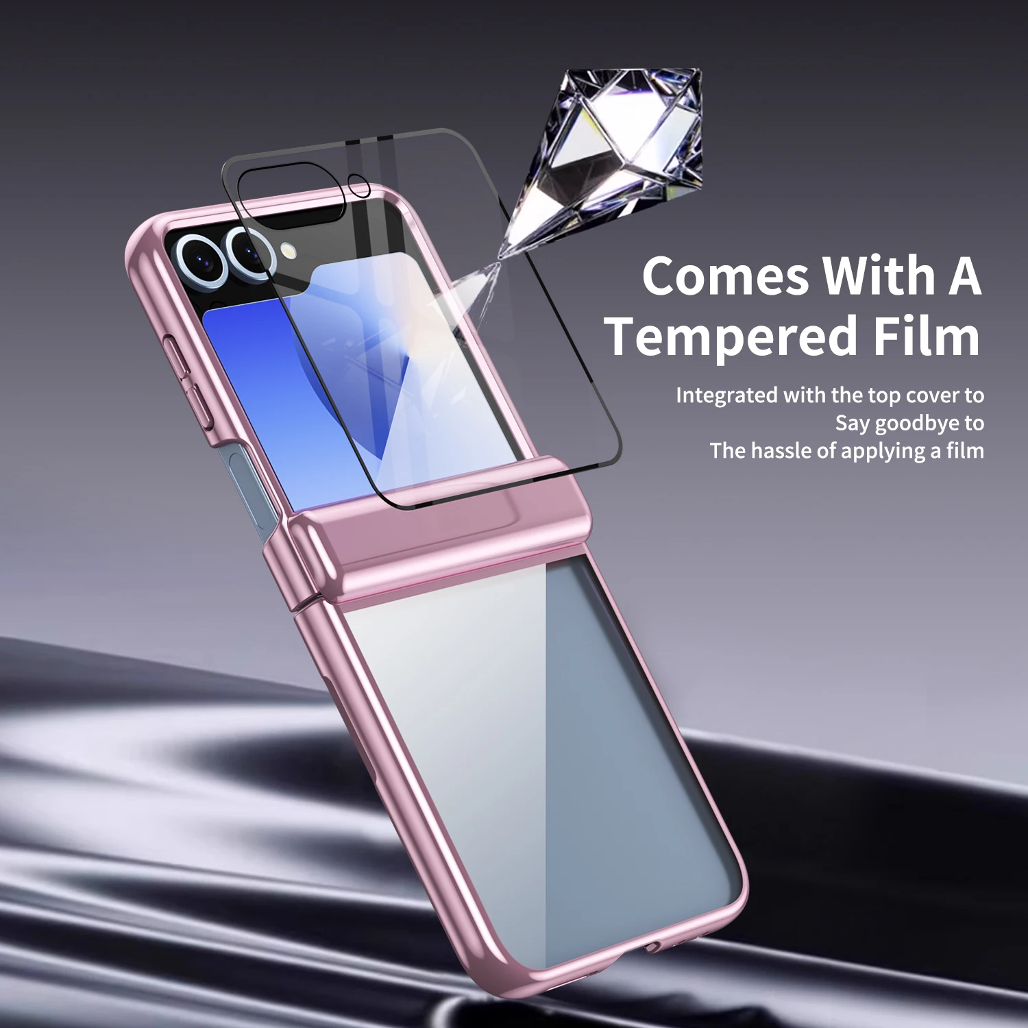 For Samsung Galaxy Z Flip 6 5 Case Ultra Thin Transparent Electroplated Folding Hinge with Mirror Film Shockproof PC Hard Cover