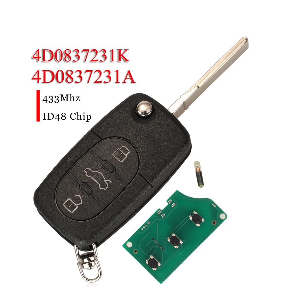 

Jingyuqin 3 кнопки умный дистанционный автомобильный брелок 433 МГц ID48 4D0837231A 4D0837231K для Audi A3 A4 A6 A8 RS6 TT замена