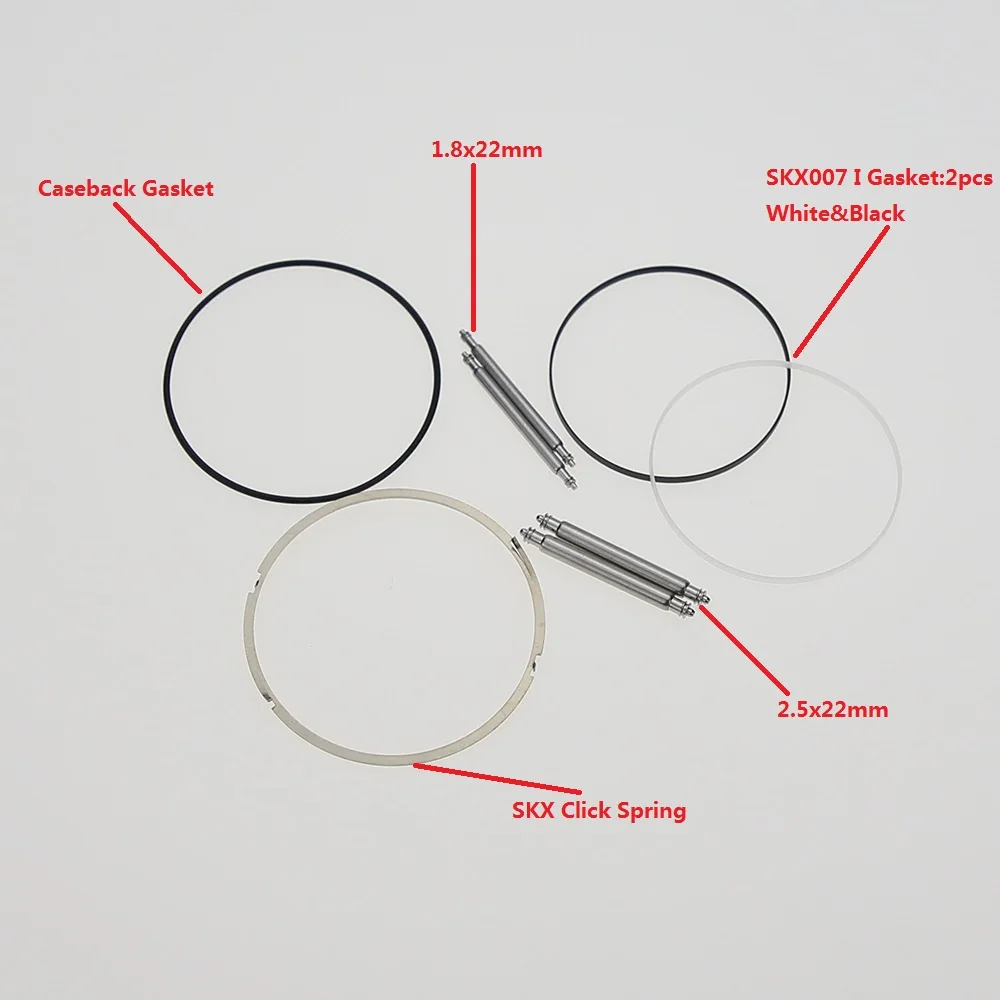 SKX007 Click Spring Glass Gasket Caseback Gasket Spring Bar 6pcs Watch Parts Kit