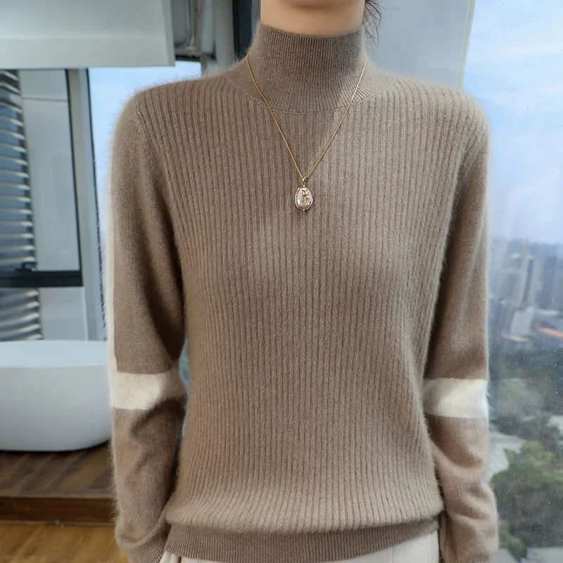 Autumn/Winter New Thick Sweater Women\'s Clothing 100% Mink Cashmere Tops Half High Neck Knitted Pullover Casual Loose Large Size