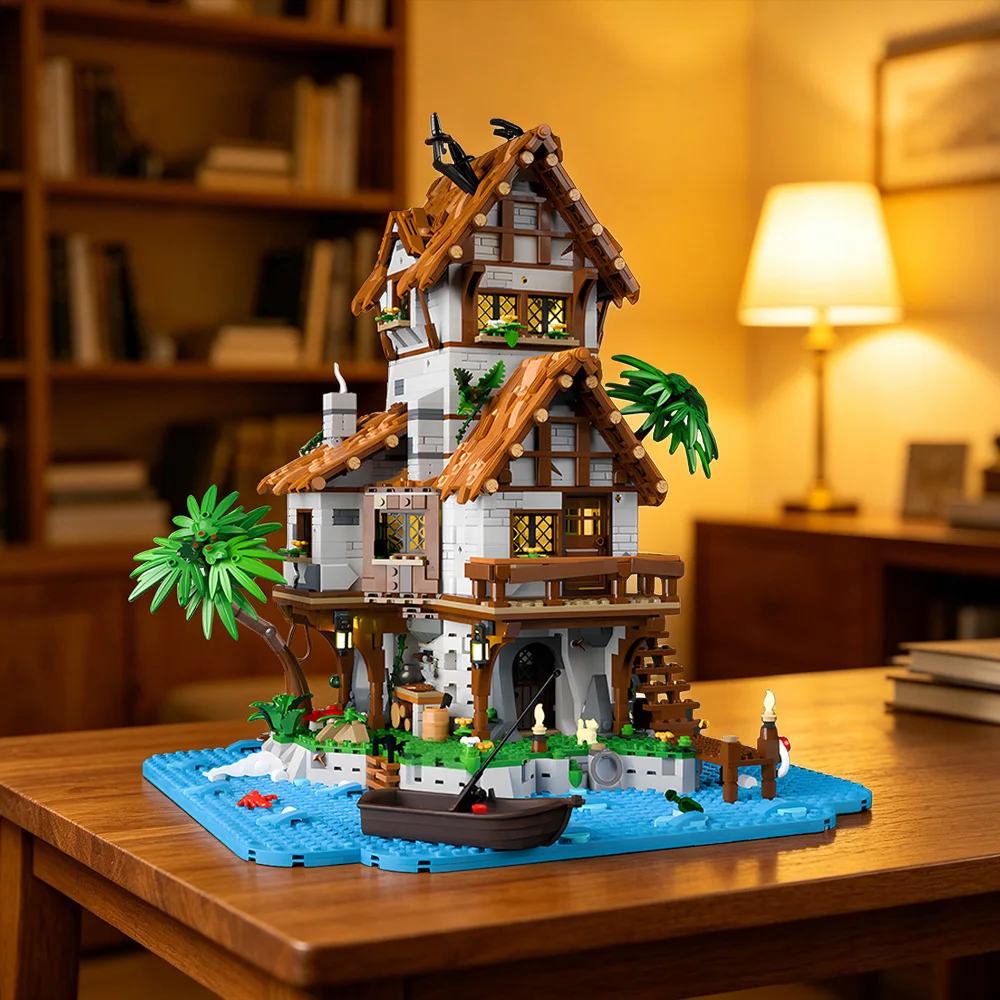 

MOC Medieval House The Island Building Blocks Kit Creative Castle on a Sea Island Construction Toy Bricks Adult Gift