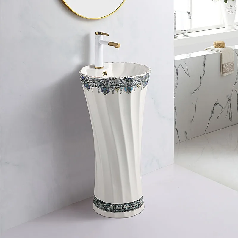 Fancy flower shaped wash basin pedestal sink vintage floor standing alone hand made sink for bathroom