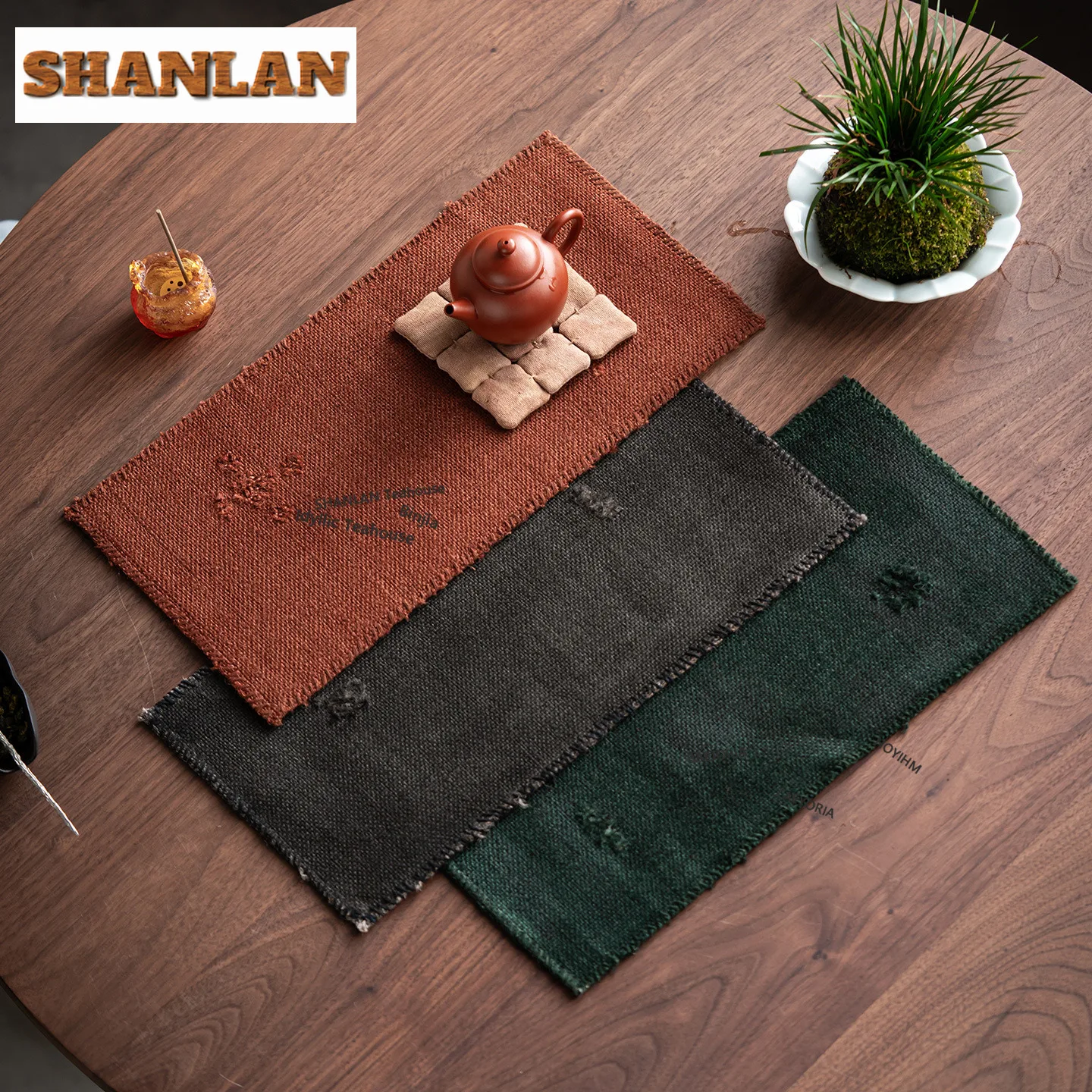 HOYIHM Coarse Hemp Plant Dyeing Tea Table Mats Ancient Big Tea Napkin Drink Coaster Dinner Table Cloth Mat For Tea Ornaments Cha