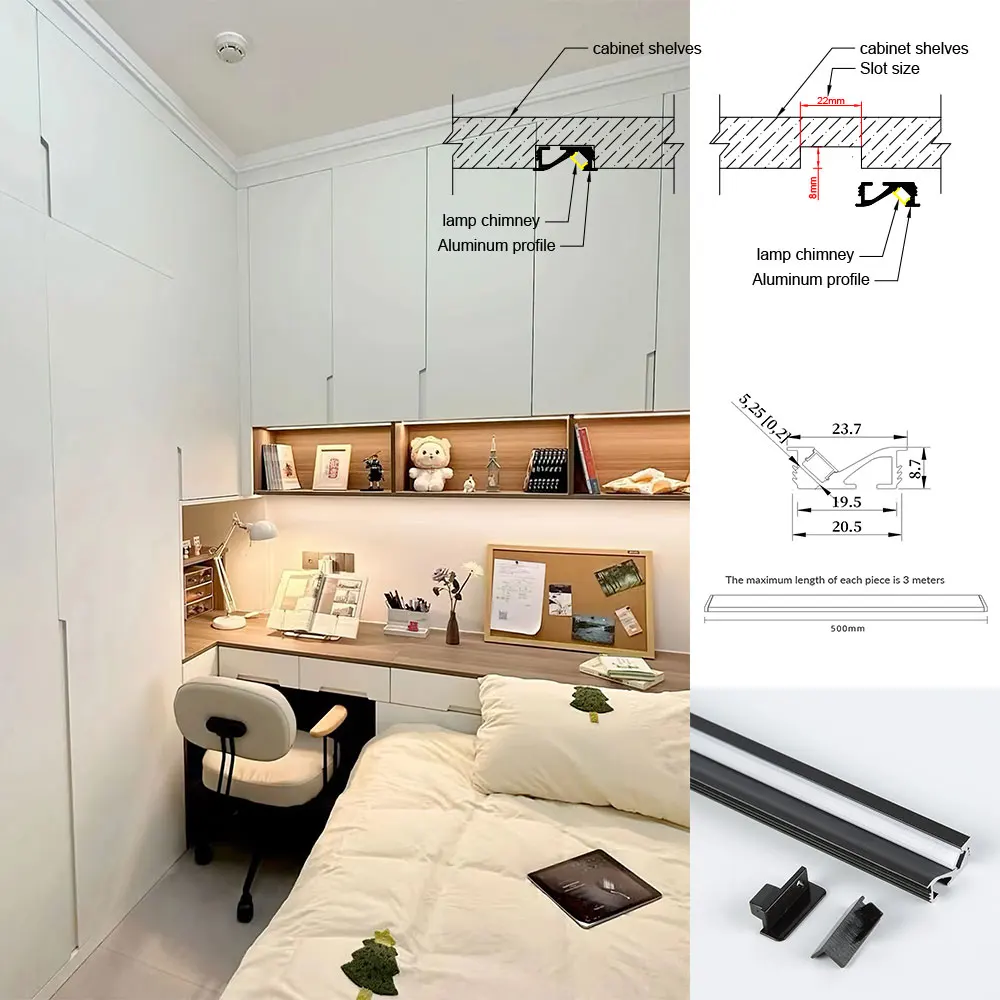 20x9mm 5 szt. 0.5m wszechstronne rozwiązanie oświetleniowe: profil aluminiowy LED kanał do szafek