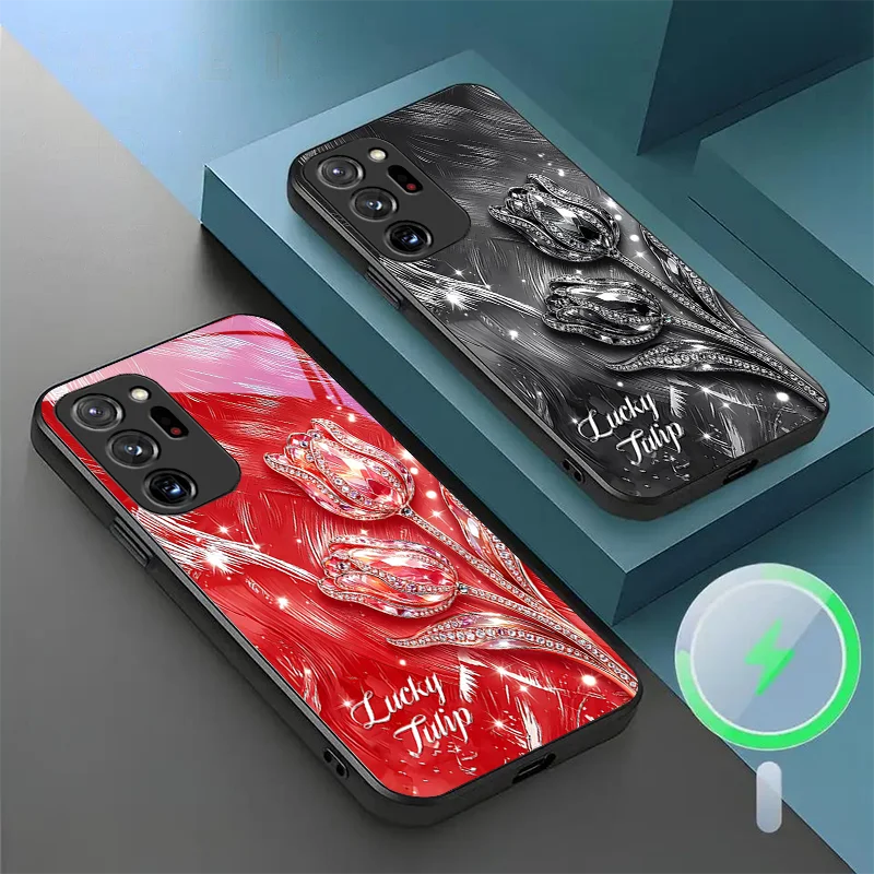For Samsung S 21 Ultra 22 26 23 25 24 Magnetic Glass Phone Case Dustproof Protective Cover Colorful Tulip Flower Design view 6
